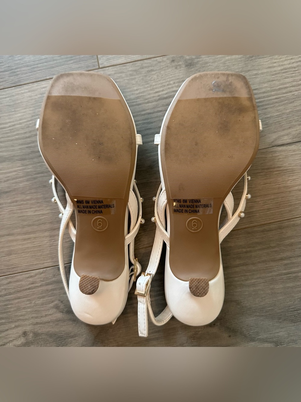 6 Vienna report cream pearl golden kitten heel sandals strapped pearl wedding - Picture 10 of 10